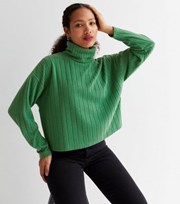 New Look Green Ribbed Fine Knit Roll Neck Boxy Jumper